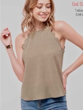 mine Olive Green Scalloped Halter Camisole